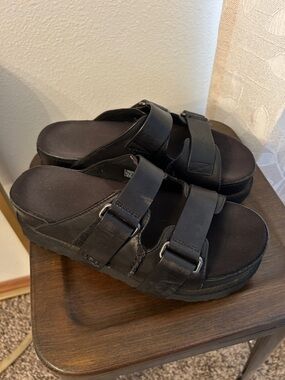 UGG Black Double-Strap Slide Sandals with Buckles